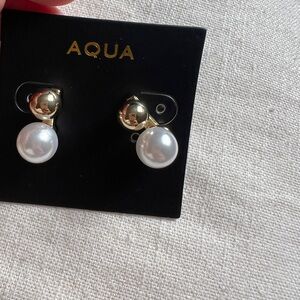 Aqua Pearl Drop Earrings Gold